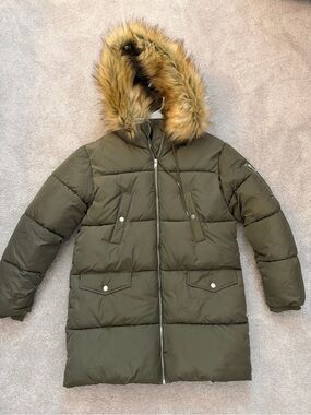 Forever 21 Olive Quilted Hooded Jacket
